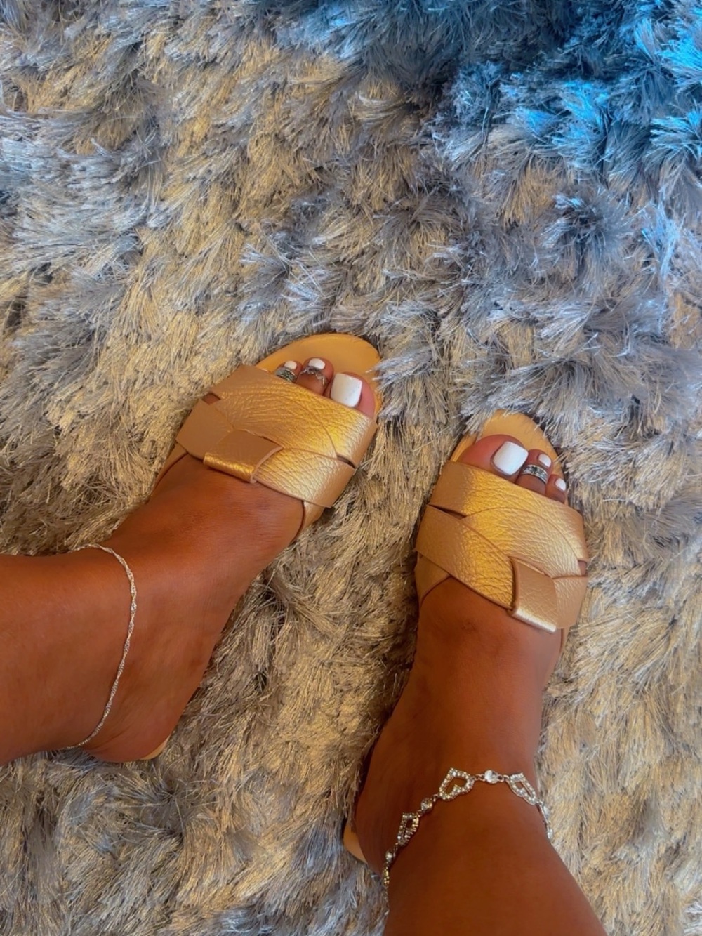 Metallic Gold Braided Slide Sandals